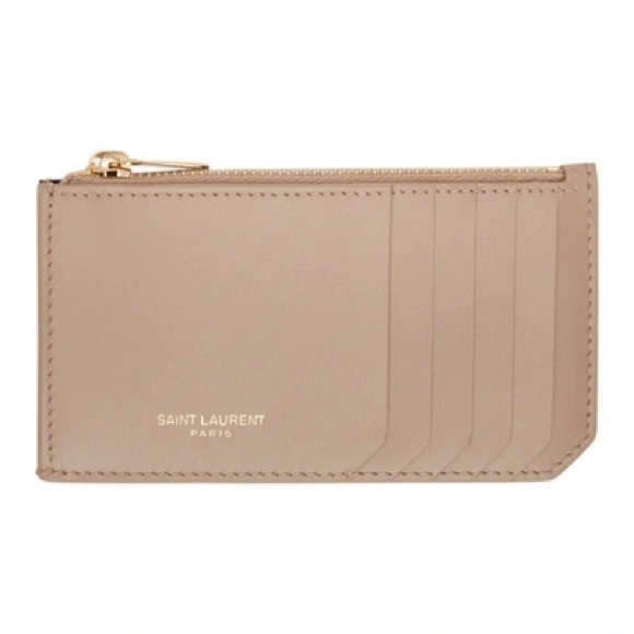 SAINT LAURENT Paris Zipped Credit Card Case in Acapulco Nude Shiny Leather - Picture 2 of 15